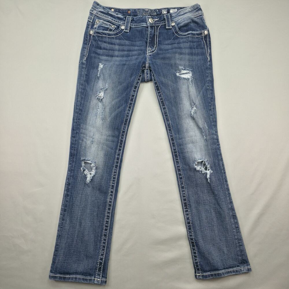Miss Me Womens Jeans 29 Signature Crop Distressed Rhinestone Western Y2K Bling